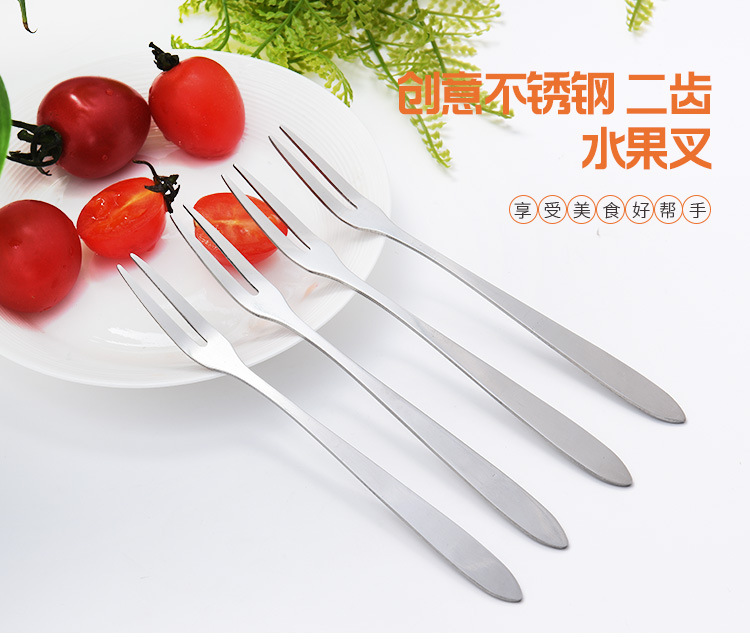 Wholesale of creative stainless steel fruit forks, Western tableware, small forks, two-toothed forks, fruit skewers and dessert forks pic 5