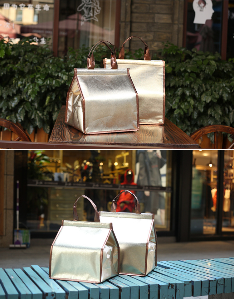 Waterproof coated hand-held 6-inch, 8-inch, 10-inch, 12-inch champagne gold birthday cake refrigerated and insulated bags in stock for wholesale pic 19