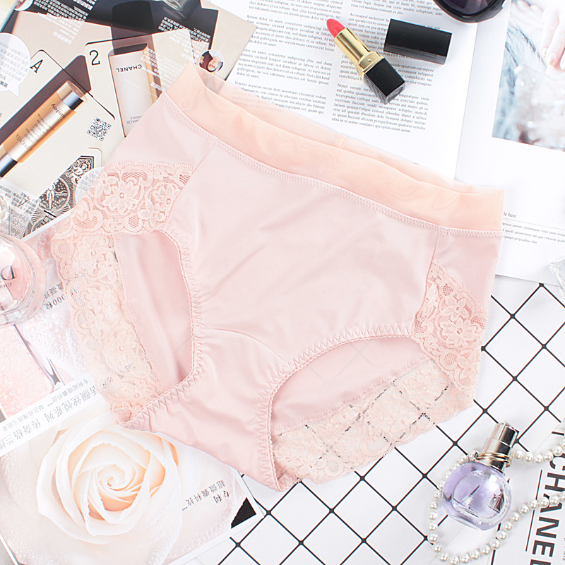 Wholesale of large-sized Japanese-style milk silk underwear for women, high-waisted, smooth and sexy lace ice silk seamless, chubby triangle pants pic 17