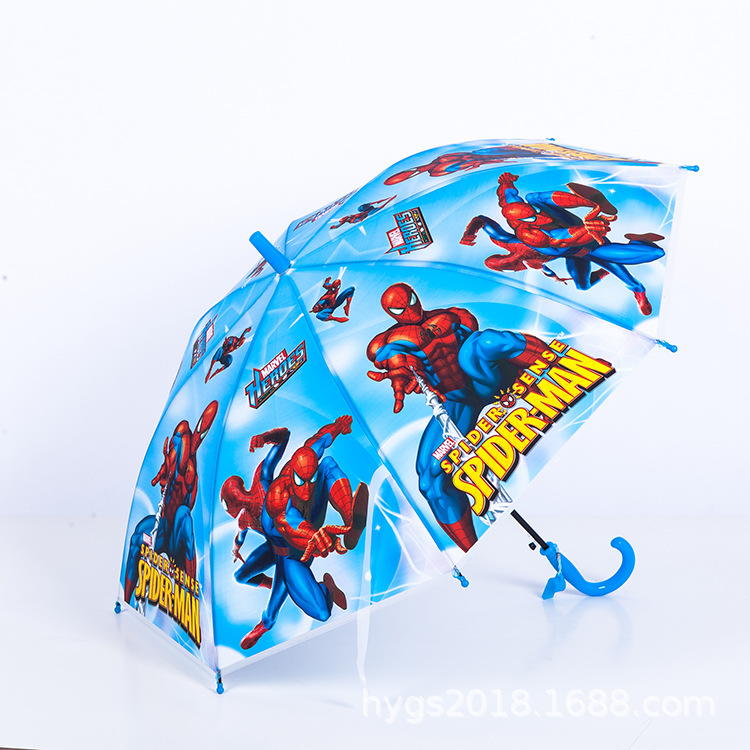 Factory wholesale of fresh and clean black vinyl anti-drip automatic long-handled straight pole cartoon umbrellas to protect against heavy rain pic 34