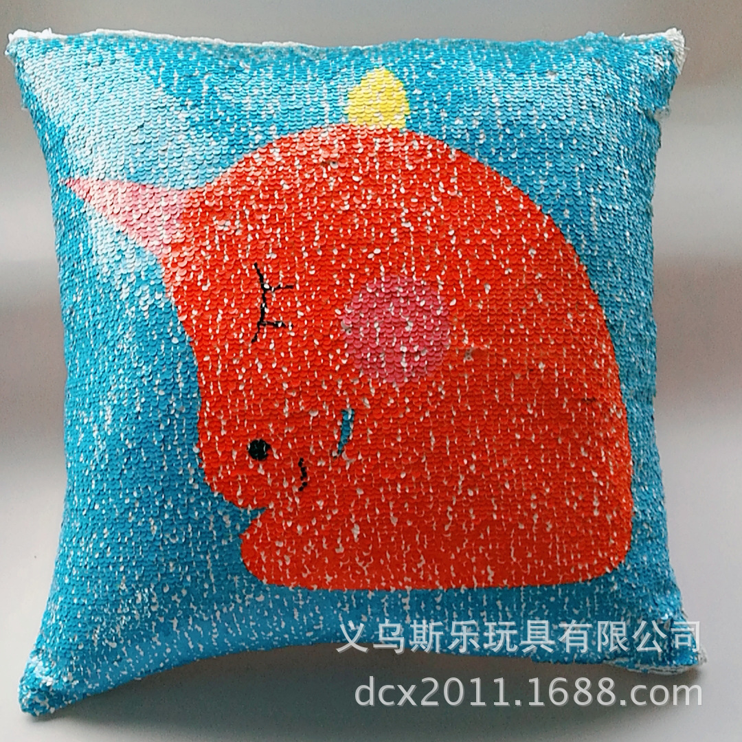 Customized double-sided color positioning embroidered sequin unicorn throw pillows sofa cushions flip print decorative items pic 30