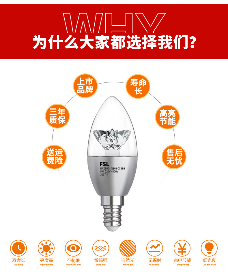佛山照明LED尖泡拉尾泡E14e27螺口蜡烛灯泡超亮节能水晶吊灯光源详情2
