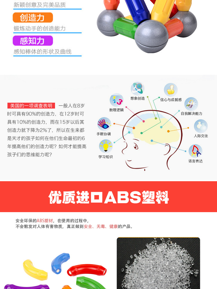 【加工定制】46pcs彩色礼盒磁力棒玩具套装批发儿童益智拼装积木详情8