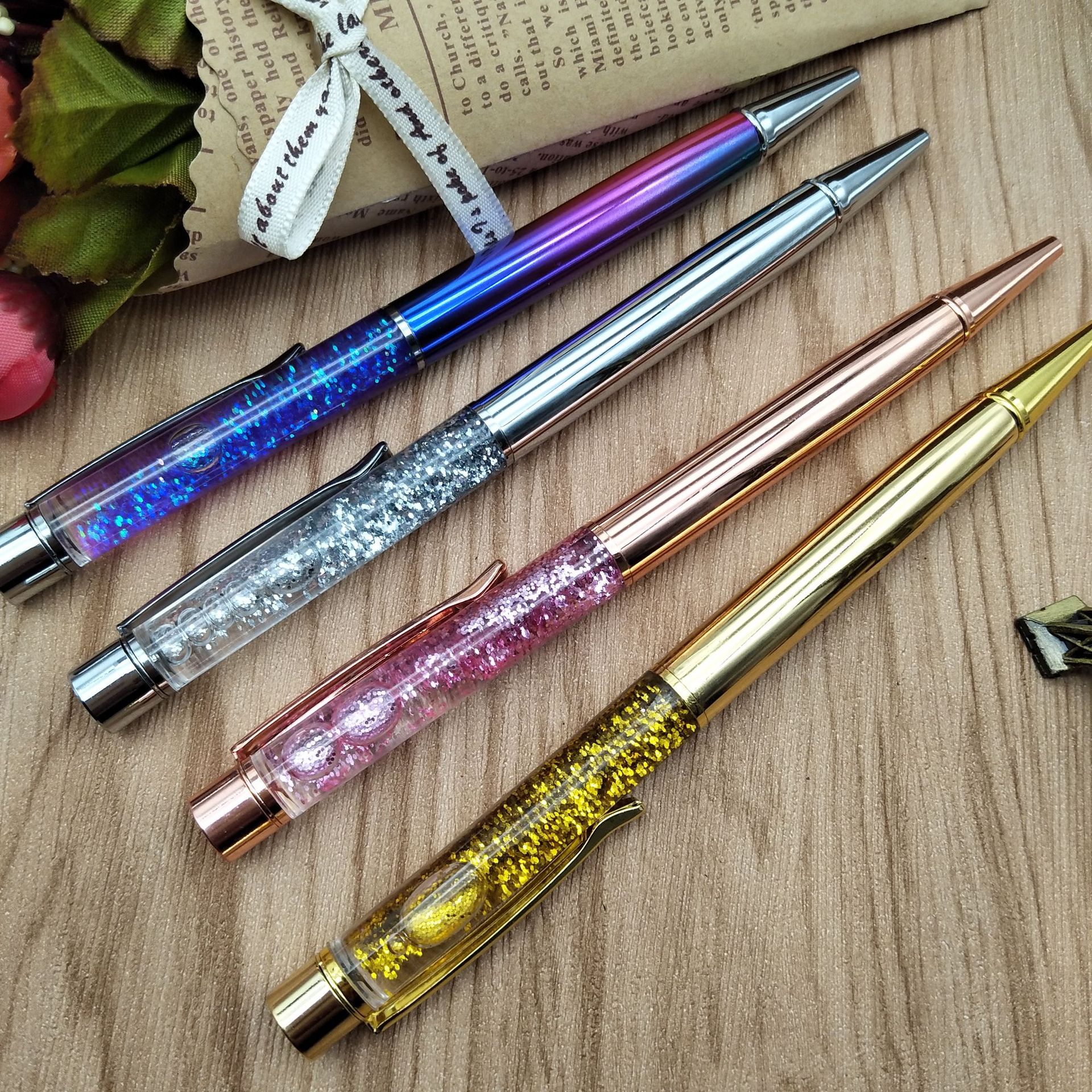 Sand gold powder in oil pens, crystal pens, metal pens, empty tube pens, in-stock gifts, advertising pens, ballpoint pens pic 10