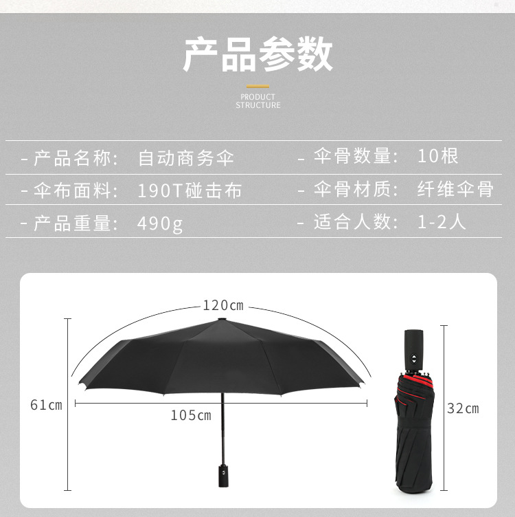 Folding ten-bone fully automatic umbrella, 10-bone wind and sun protection, all-weather umbrella, three-fold advertising umbrella, automatic double-layer umbrella pic 11