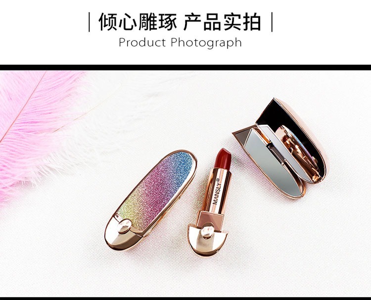【 Wholesale Customization 】 Manshili Double-sided Mirror Forbidden City Lipstick, Instagram Super popular Internet celebrity Bull Blood Color Little Pepper Student pic 14