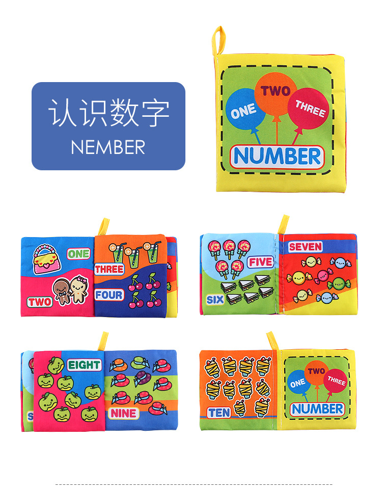 Amazon cross-border 3D baby cloth books, early education toys, English palm books, animal number recognition baby cloth books pic 26