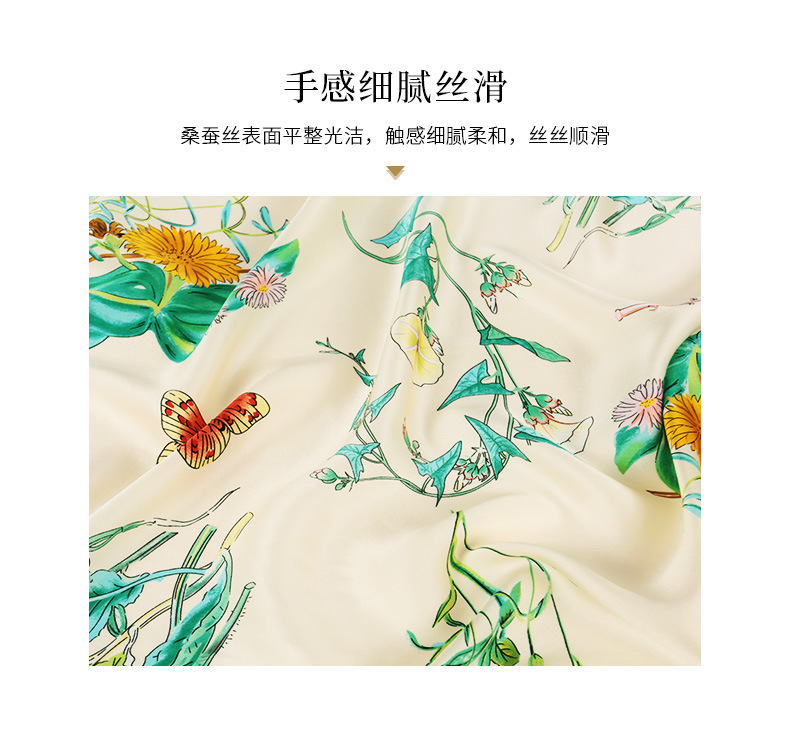 Factory direct sales of 100% mulberry silk printed flower scarves, large square scarves, custom-made silk clothing accessories, sun-protective silk scarves pic 6