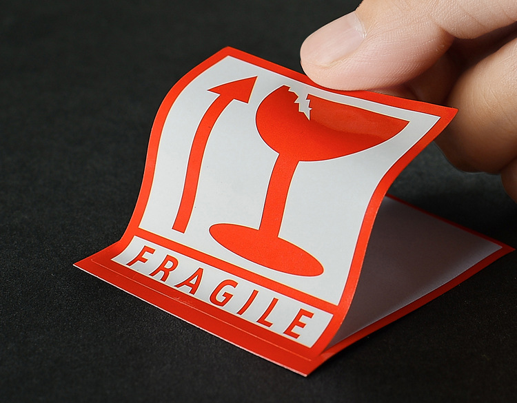 Fragile label English self-adhesive sticker in stock. Fragile label facing up, do not press. Express fragile item warning label pic 9