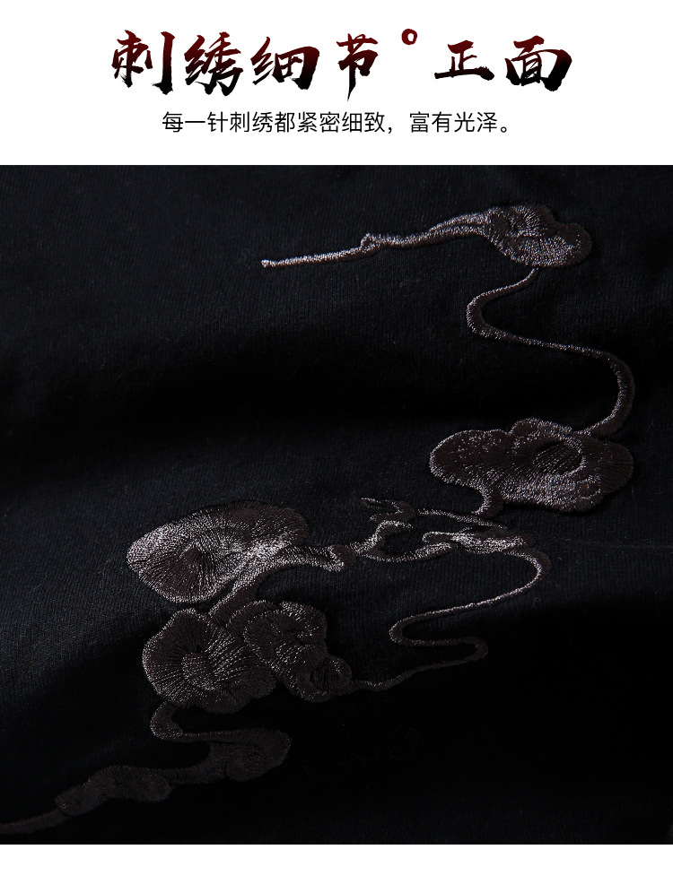 夏季新款国潮中国风麒麟刺绣宽松肥佬纯棉半袖体恤男装短袖t恤男详情7