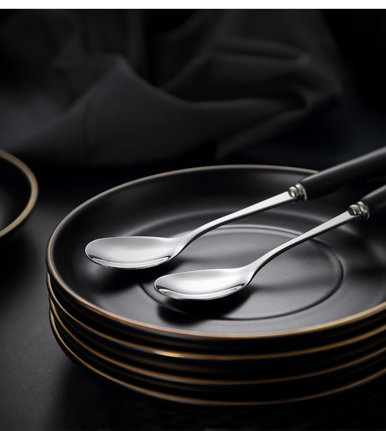 Ceramic matte black coffee cups and plates, ins light luxury gold edge afternoon tea cups, plates and spoons, Nordic-style business gifts pic 17