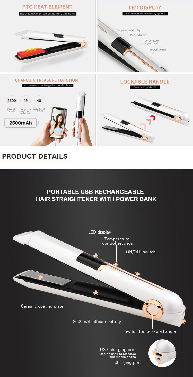 Transfronterizo de comercio electrónico explosivo estilo inalámbrico USB recargable rizador de dos usos clip de pelo eléctrico rizador de pelo rizador de pelo rizador de pelo rizador de pelo eu pic 12