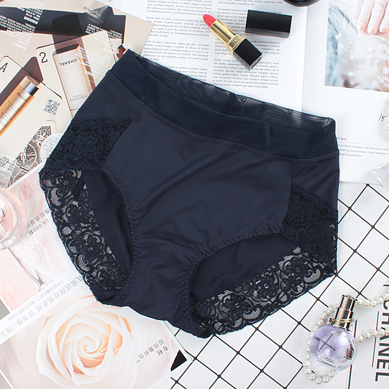 Wholesale of large-sized Japanese-style milk silk underwear for women, high-waisted, smooth and sexy lace ice silk seamless, chubby triangle pants pic 15