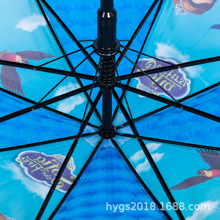 Factory wholesale of fresh and clean black vinyl anti-drip automatic long-handled straight pole cartoon umbrellas to protect against heavy rain pic 23