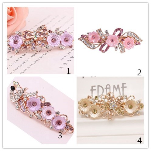 Korean retro crystal hair clip accessories, alloy rhinestone inlaid spring clip, elegant top clip headwear manufacturer wholesale pic 2