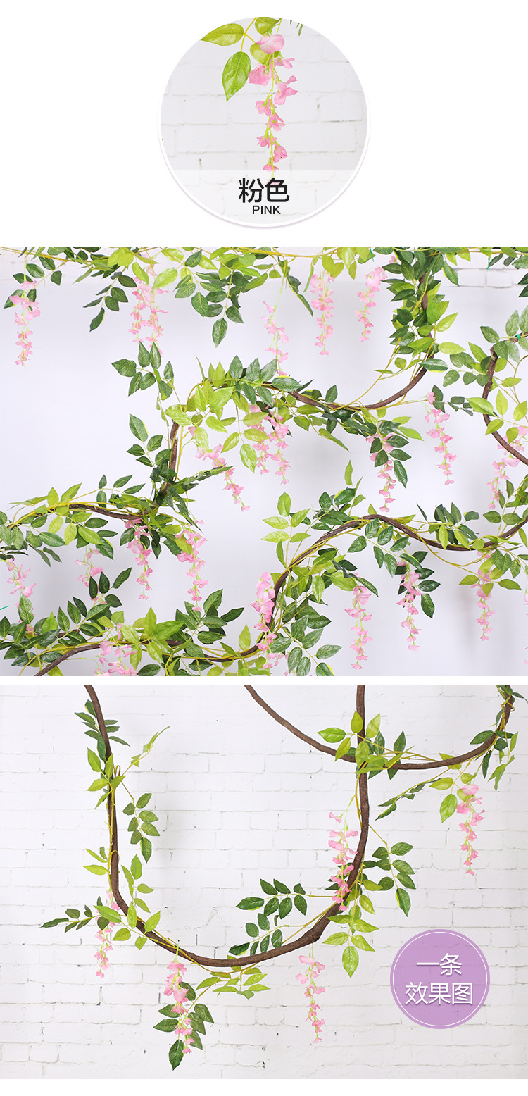 Artificial wisteria flowers, artificial wisteria strips, decorative flowers, wrapped hanging flowers, plastic flowers, wisteria vines, strung flowers, plants, air conditioning pipes for shading pic 7