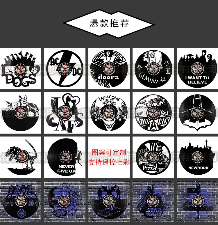 亚马逊热卖爆款产品 创意黑胶摩托车造型客厅装饰复古LED石英墙钟详情6