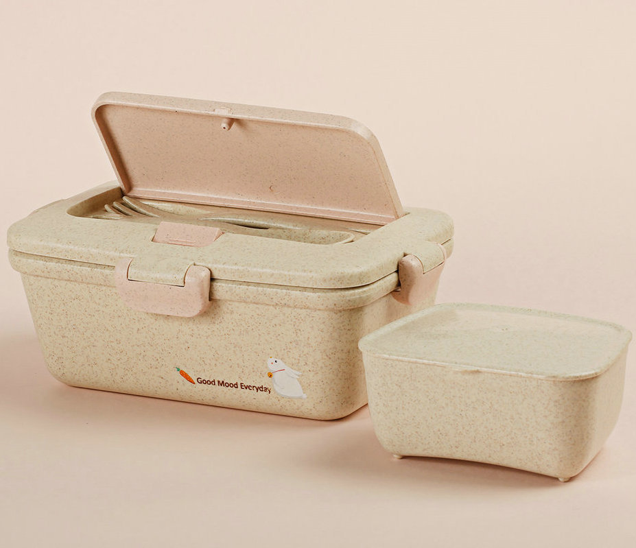 B-527 Creative Plastic Bento Box, Blue Wheat Fragrance Rectangular Bento Box, Instant Noodle box pic 5