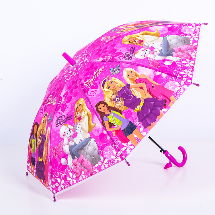 Factory wholesale of fresh and clean black vinyl anti-drip automatic long-handled straight pole cartoon umbrellas to protect against heavy rain pic 3