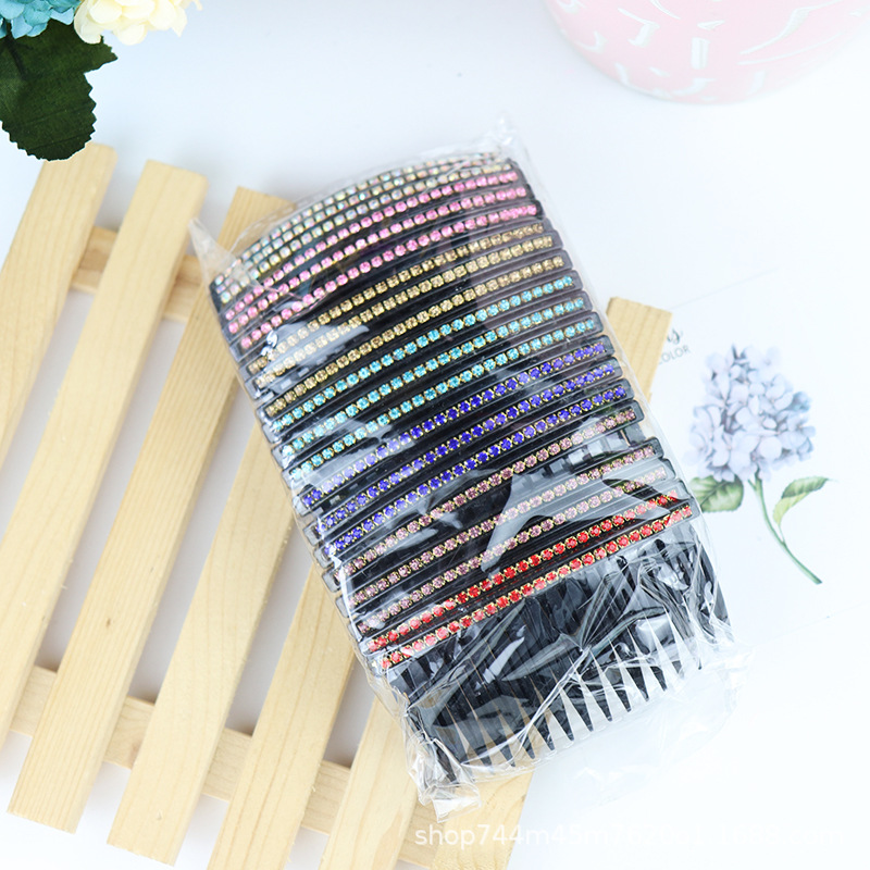 Wavy color diamond hair comb, straight hair comb, color diamond hair comb, single-row hair comb with diamonds, Korean style hair comb pic 8