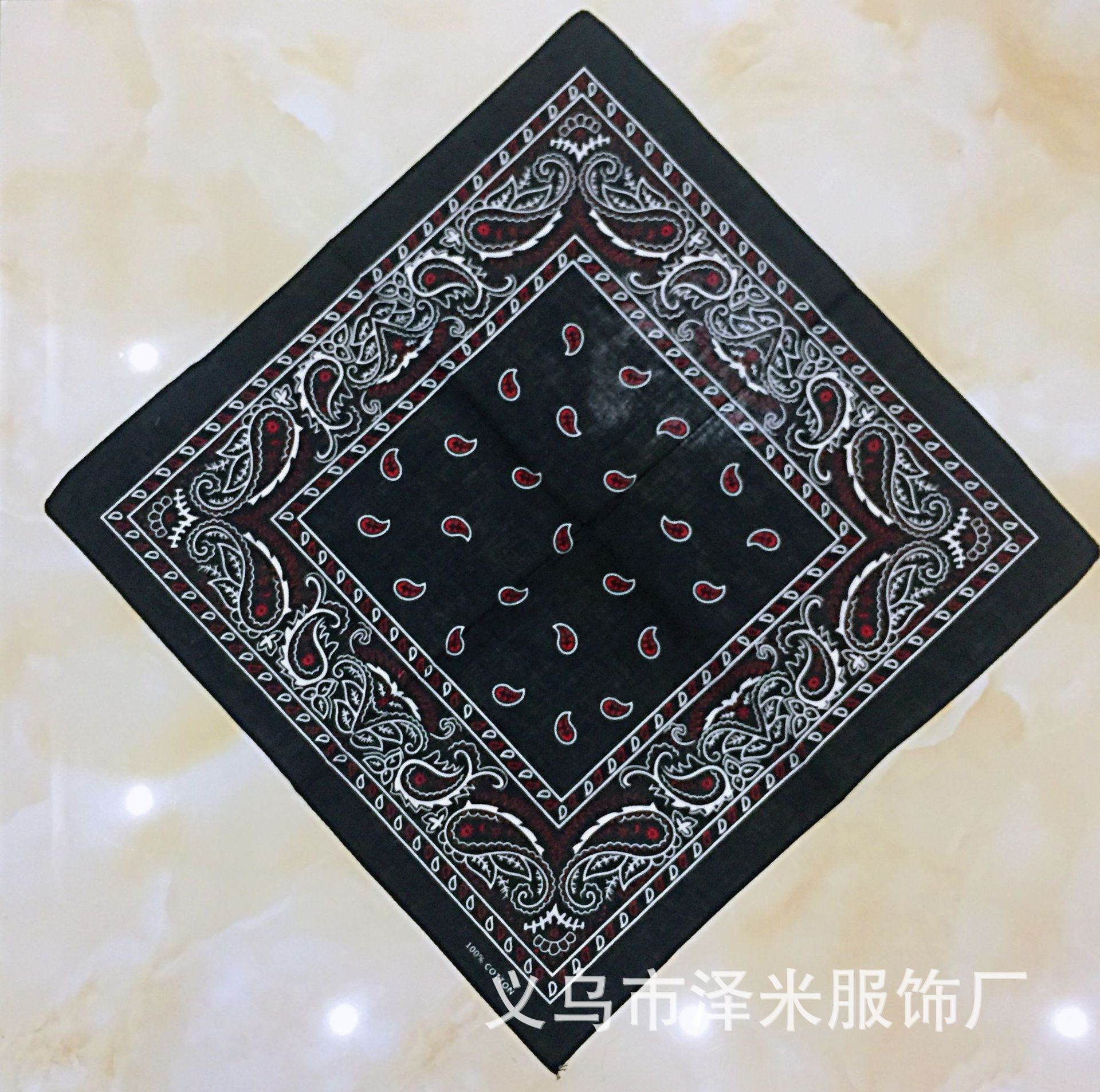 New cashew flower headscarf, black base sunflower seed flower, Harajuku color-blocking amoeba hip-hop multi-purpose square scarf factory direct sales pic 3