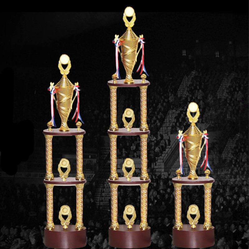 Wholesale of four-column trophies, creative high-end international large-scale competition trophies, corporate annual meeting trophies, and Taekwondo large trophies pic 1