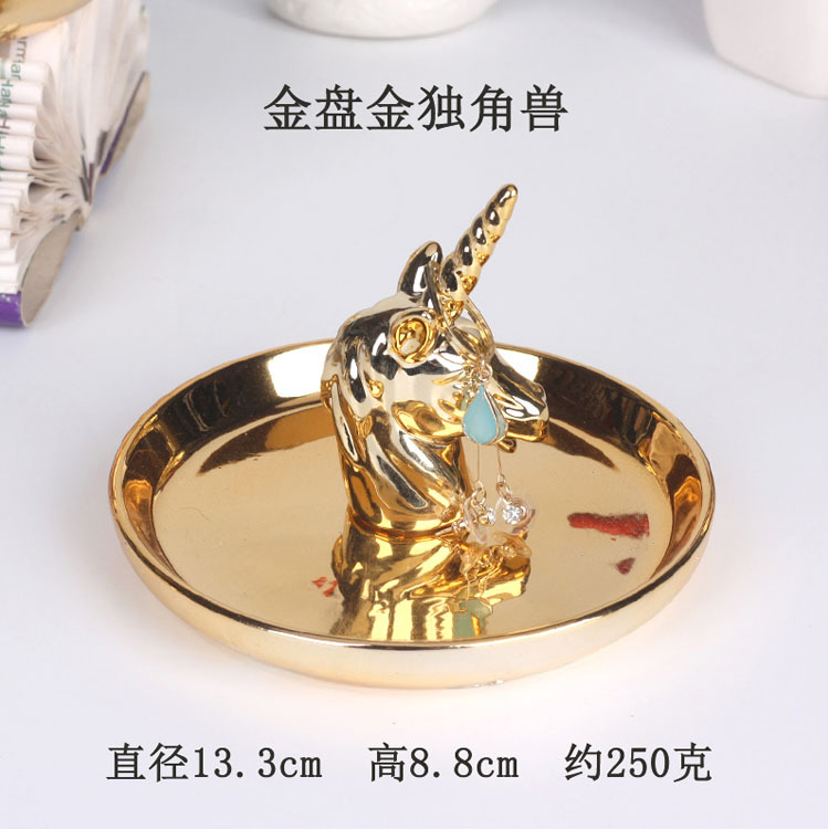 Nordic gold-plated ceramic handicrafts, gift jewelry plates, rings, watches, home storage plates, golden deer animal ornaments pic 13