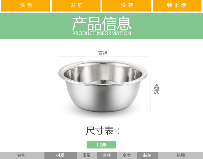 特厚不锈钢盆无磁反边特大斗盆家用脸盆酒店后厨洗菜盆新品批发详情25