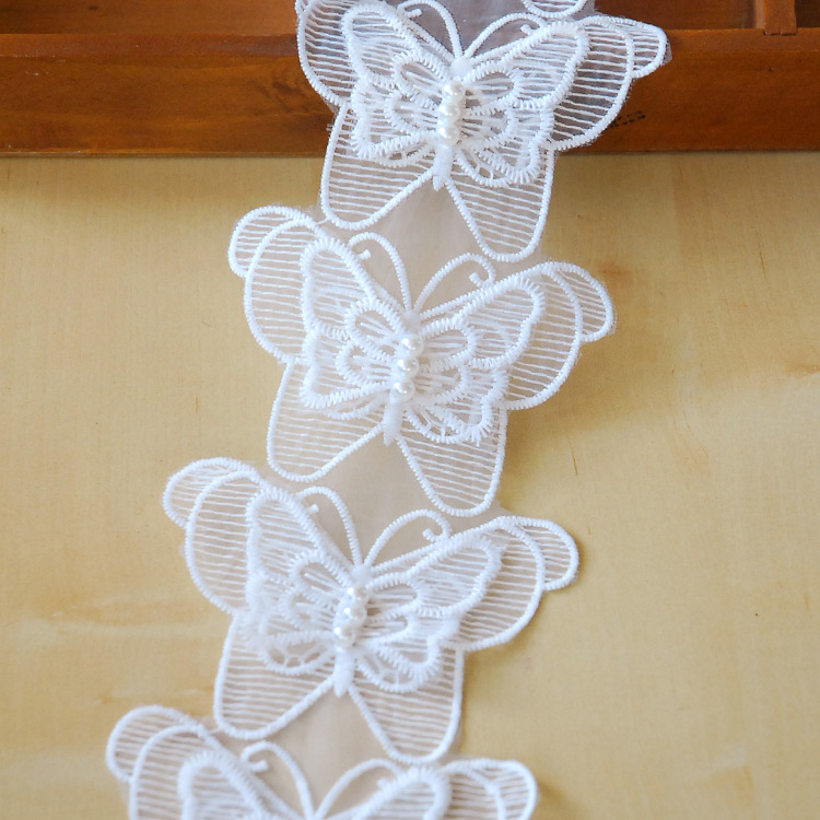 Available in stock: Organza multi-layer lace, white and pink butterfly lace, 10.5 cm wide, 20 yards each pic 8