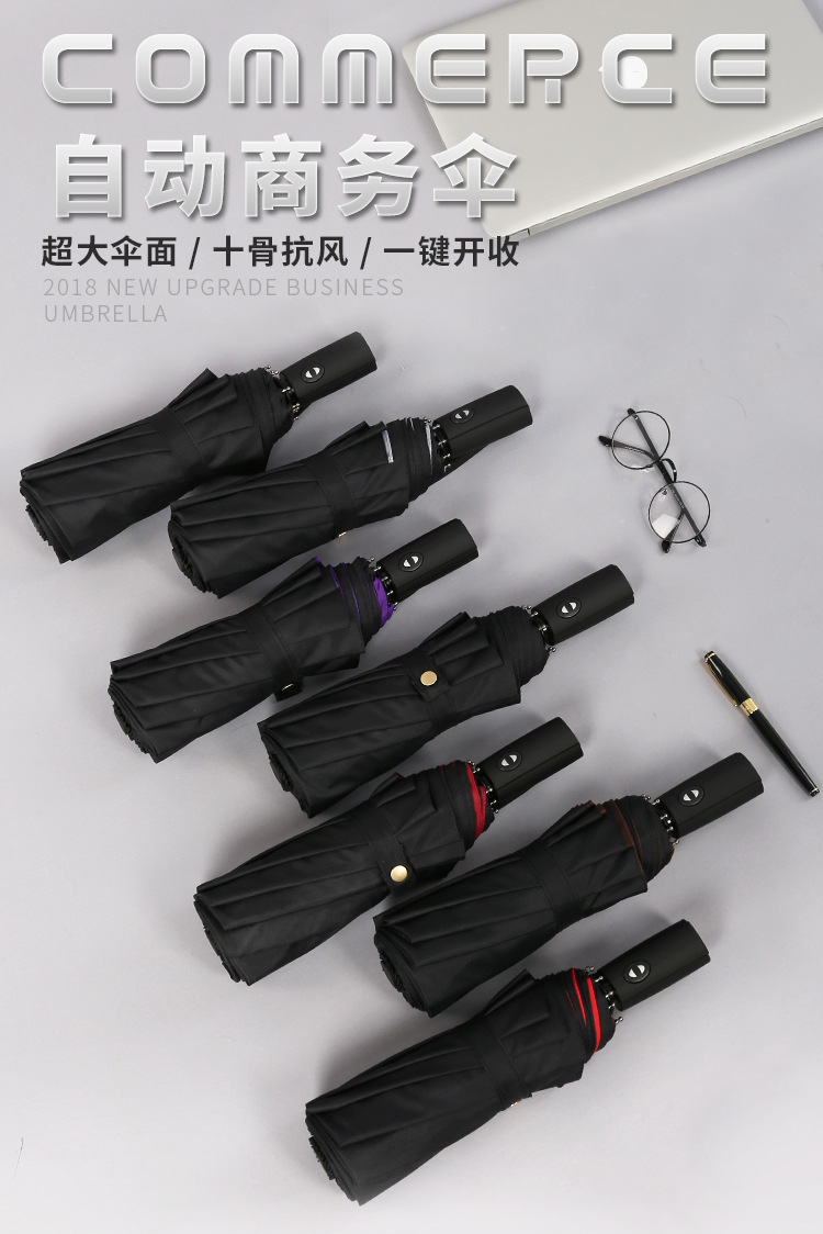 Folding ten-bone fully automatic umbrella, 10-bone wind and sun protection, all-weather umbrella, three-fold advertising umbrella, automatic double-layer umbrella pic 1