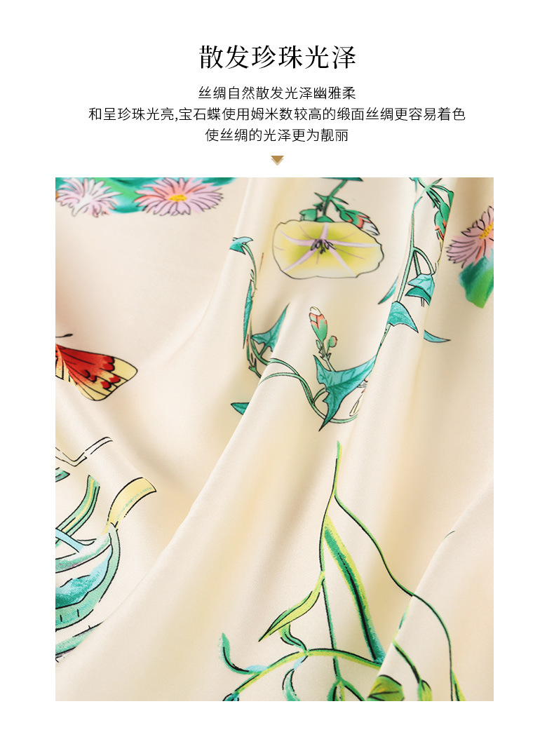 Factory direct sales of 100% mulberry silk printed flower scarves, large square scarves, custom-made silk clothing accessories, sun-protective silk scarves pic 8