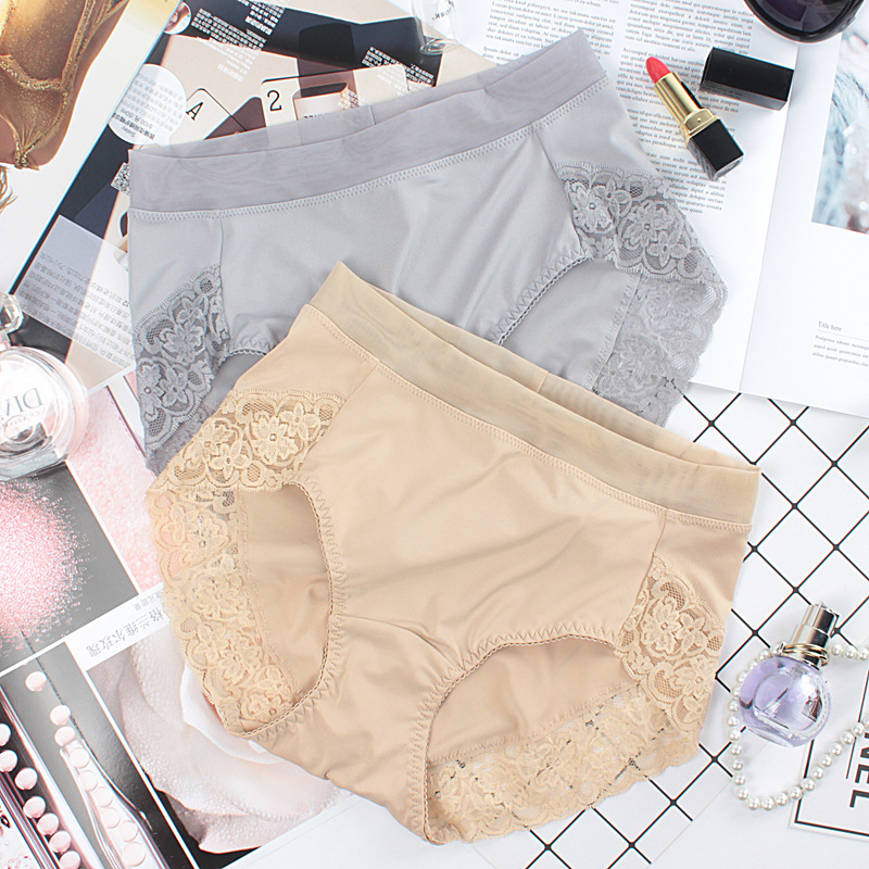 Wholesale of large-sized Japanese-style milk silk underwear for women, high-waisted, smooth and sexy lace ice silk seamless, chubby triangle pants pic 11