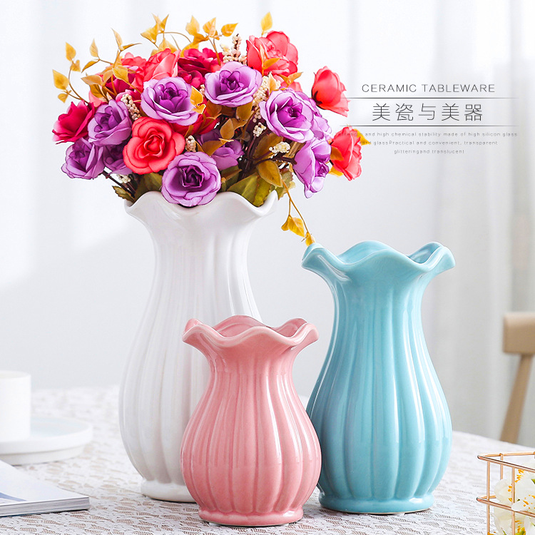 2026 White Ceramic Vase Home Decoration Sample room, Nordic ruffled edge flower vase, Chaozhou Vase manufacturer, small size pic 8