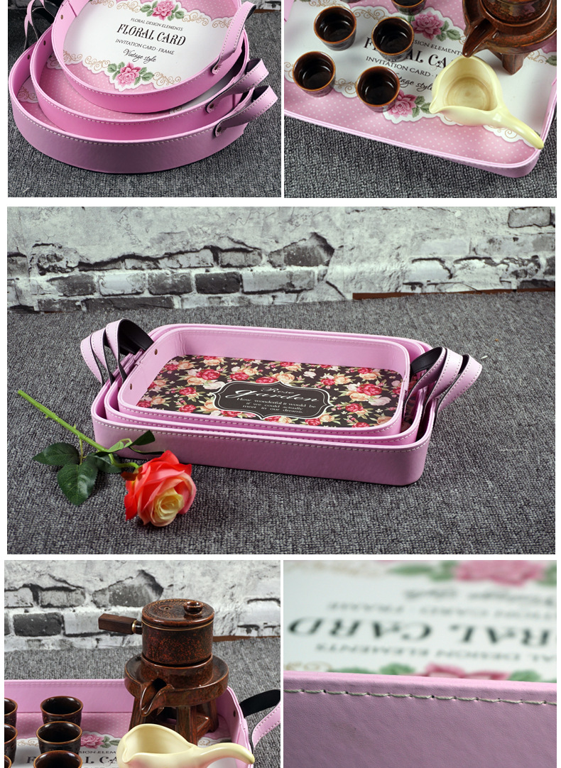 Creative tray, oval leather water coaster plate, simple tea tray, bread, fruit and fast food plate, hotel cross-border exclusive pic 1