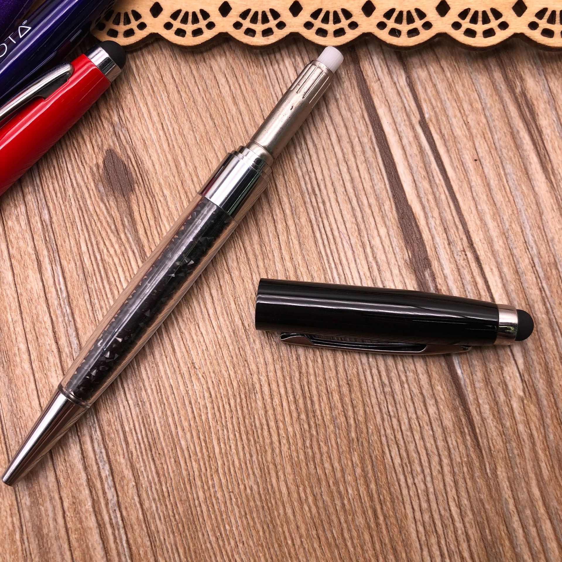 Crystal pen, rotating ballpoint pen, metal lower rod, crystal pen, gift touch screen pen, hand writing pic 3