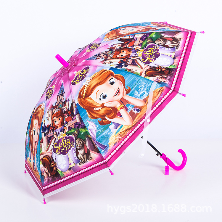 Factory wholesale of fresh and clean black vinyl anti-drip automatic long-handled straight pole cartoon umbrellas to protect against heavy rain pic 7