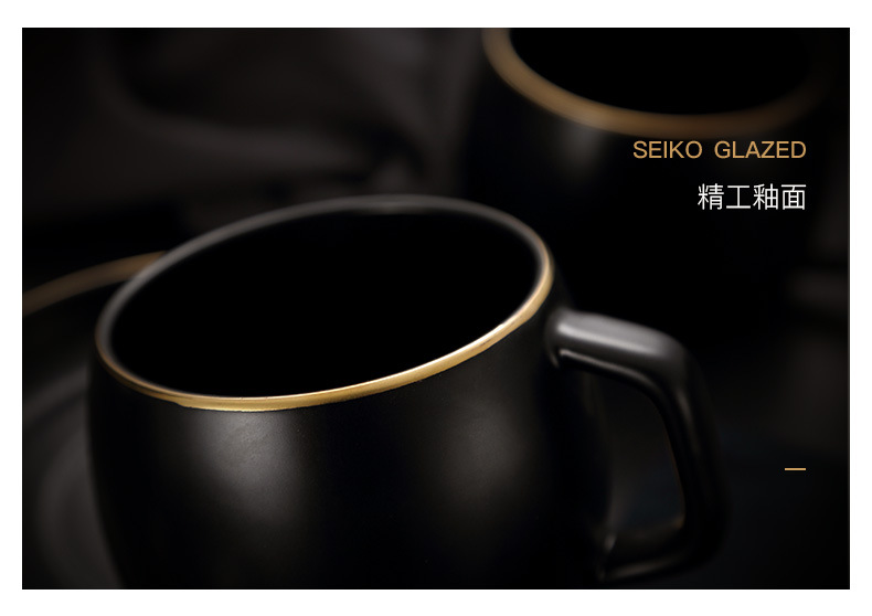 Ceramic matte black coffee cups and plates, ins light luxury gold edge afternoon tea cups, plates and spoons, Nordic-style business gifts pic 11