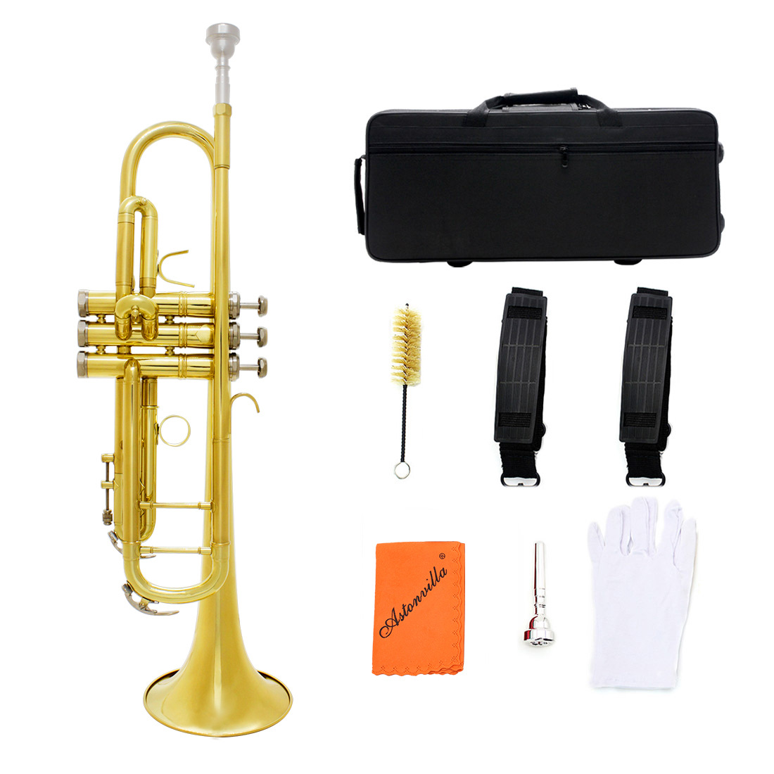 Wholesale of large-bore wind instruments in the B-flat major with brass brass bodies for Aston Villa golden trumpet pic 2