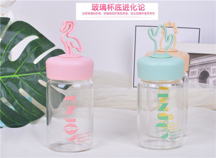 促销礼品印logo慕色小清新手提玻璃杯学生便携随手杯可爱卡通水杯详情3