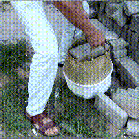 厂家批发北欧风花盆编织海草篮 家居用品草编收纳筐折叠草编花篮详情8