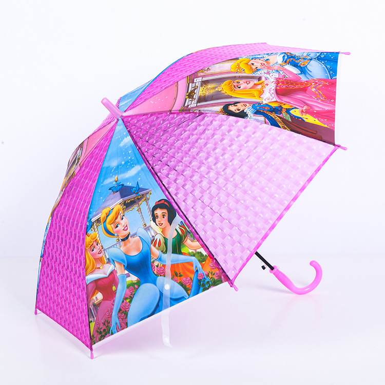 Factory wholesale of fresh and clean black vinyl anti-drip automatic long-handled straight pole cartoon umbrellas to protect against heavy rain pic 6