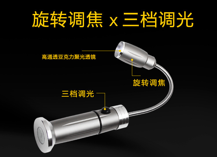 Cross-border bestseller barbecue light, focusing type with magnet led hose maintenance work light, strong light direct charging flashlight pic 3