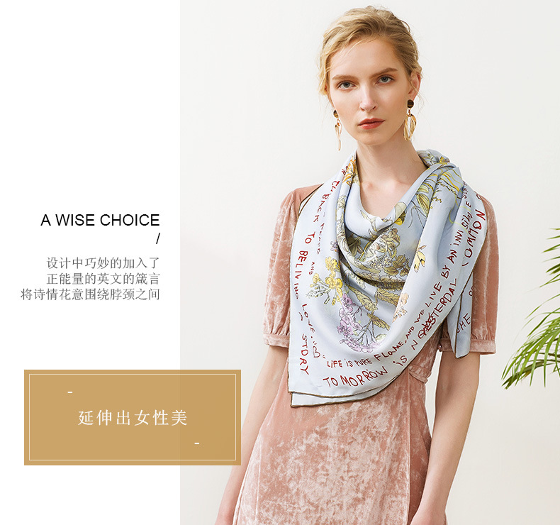 Factory direct sales of 100% mulberry silk printed flower scarves, large square scarves, custom-made silk clothing accessories, sun-protective silk scarves pic 25