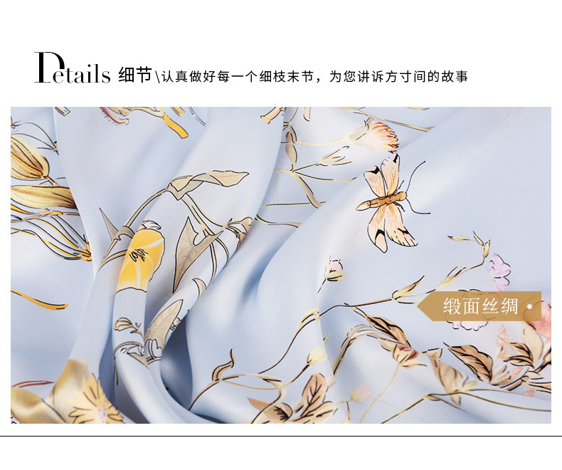 Factory direct sales of 100% mulberry silk printed flower scarves, large square scarves, custom-made silk clothing accessories, sun-protective silk scarves pic 26