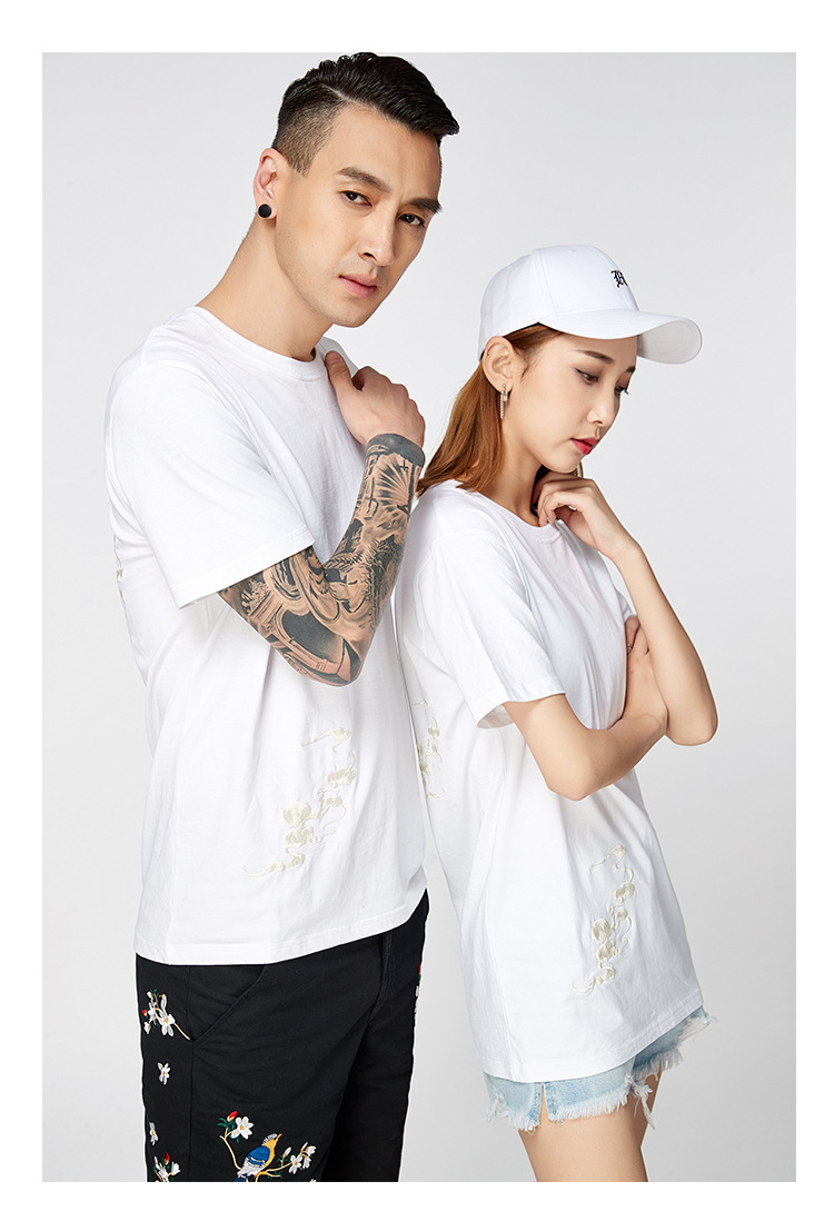 夏季新款国潮中国风麒麟刺绣宽松肥佬纯棉半袖体恤男装短袖t恤男详情11