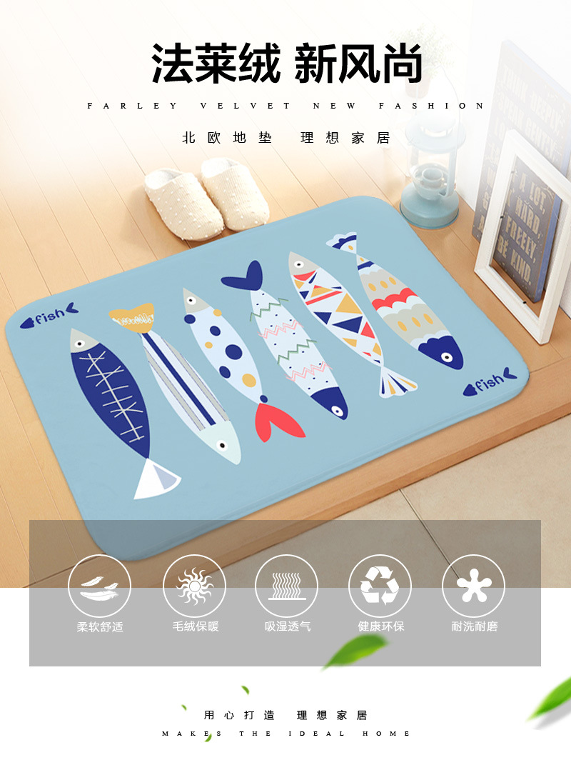 Marble-style printed coral velvet floor mat for entry, coral velvet anti-slip mat carpet for foot soles pic 2