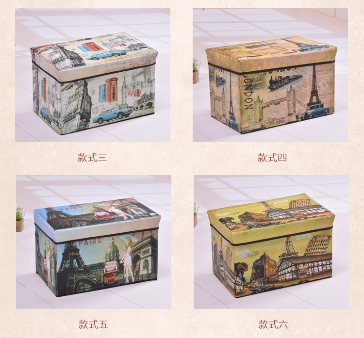 Retro-style large-capacity storage box, folding storage box, easy to clean, seating storage stool, home goods organization box pic 7