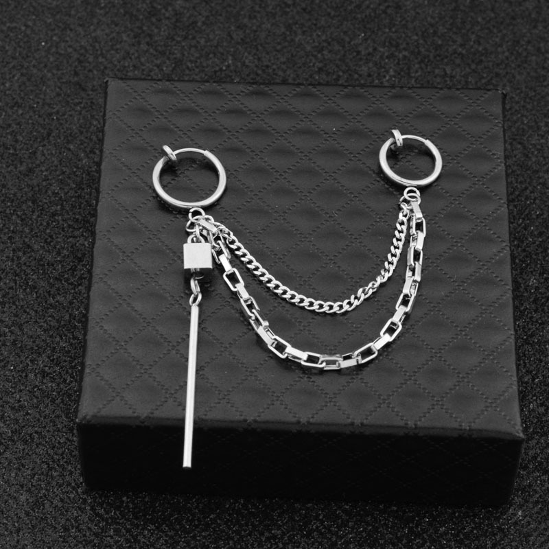 钛钢耳环货源 防弹的少年同款耳链耳环 个性流苏不锈钢饰品批发详情12