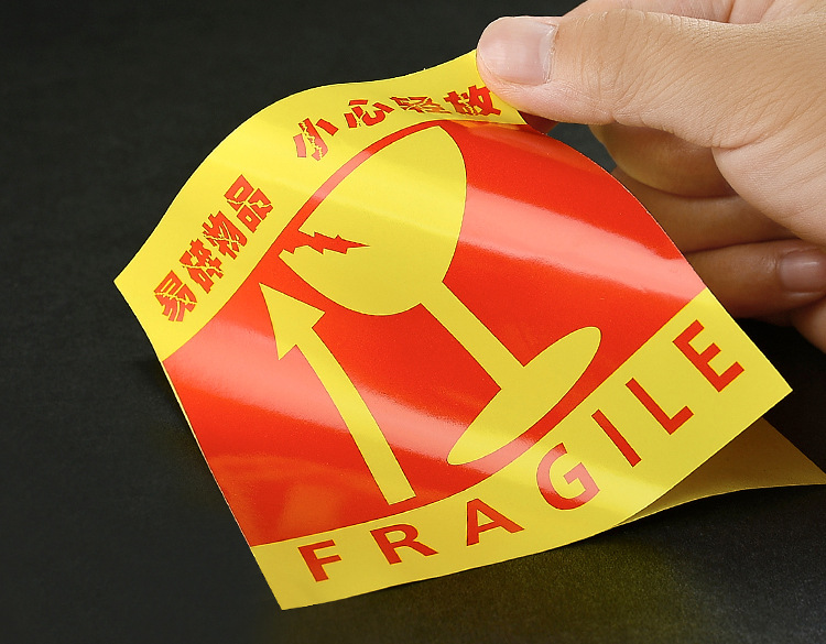 Fragile label English self-adhesive sticker in stock. Fragile label facing up, do not press. Express fragile item warning label pic 17