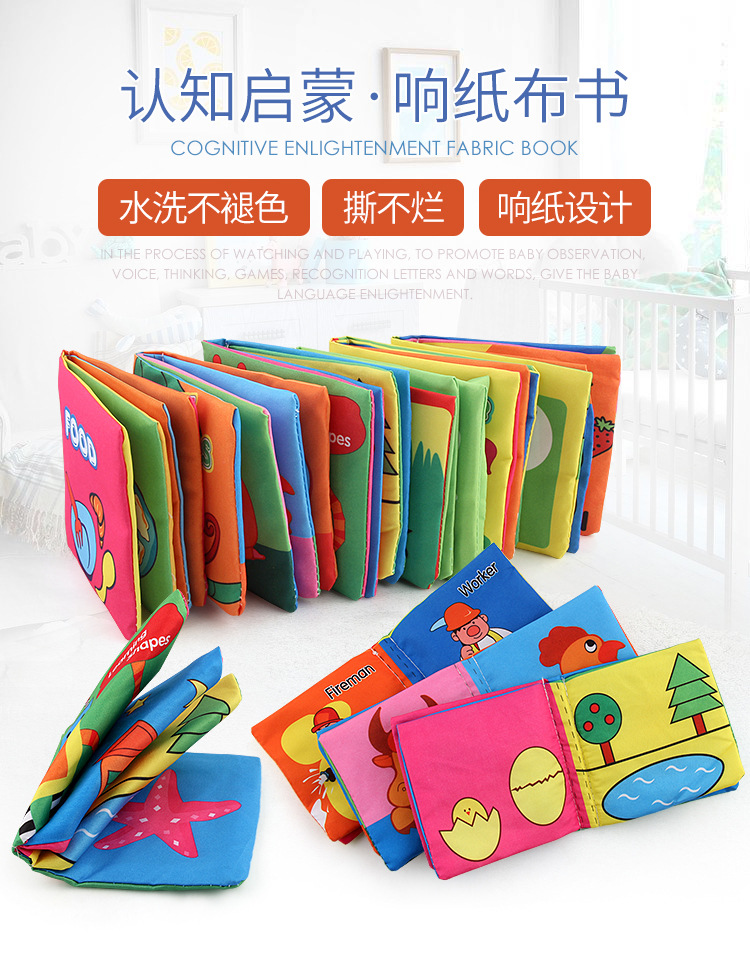 Amazon cross-border 3D baby cloth books, early education toys, English palm books, animal number recognition baby cloth books pic 4